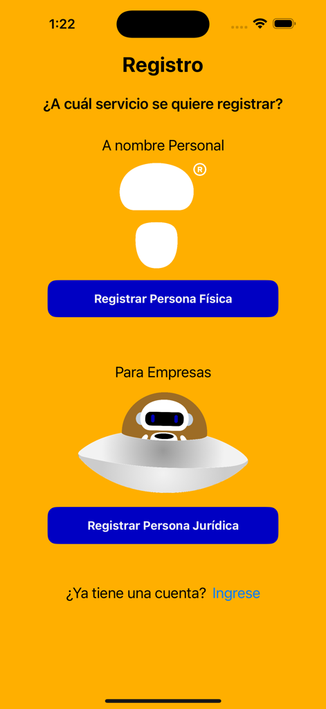 ARi: Finanzas Para Humanos - ARi app signup screen with choices for personal or business registration