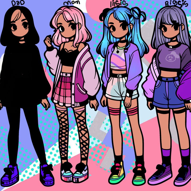 one girl with crop-top shirt and a jacket with a skirt, long socks and another girl with a shirt and pants with a jacket