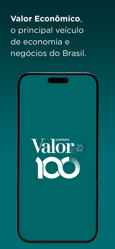 Valor Economico mobile app splash screen featuring the 25 years anniversary logo and financial news content