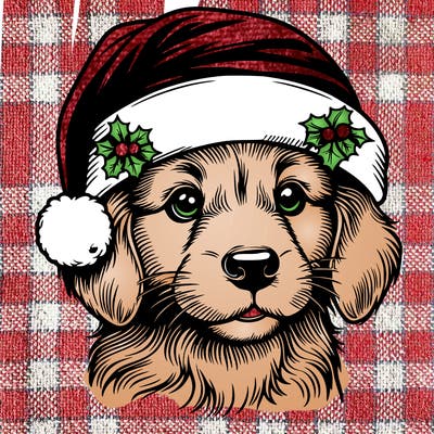 realistic dog wearing a santa hat