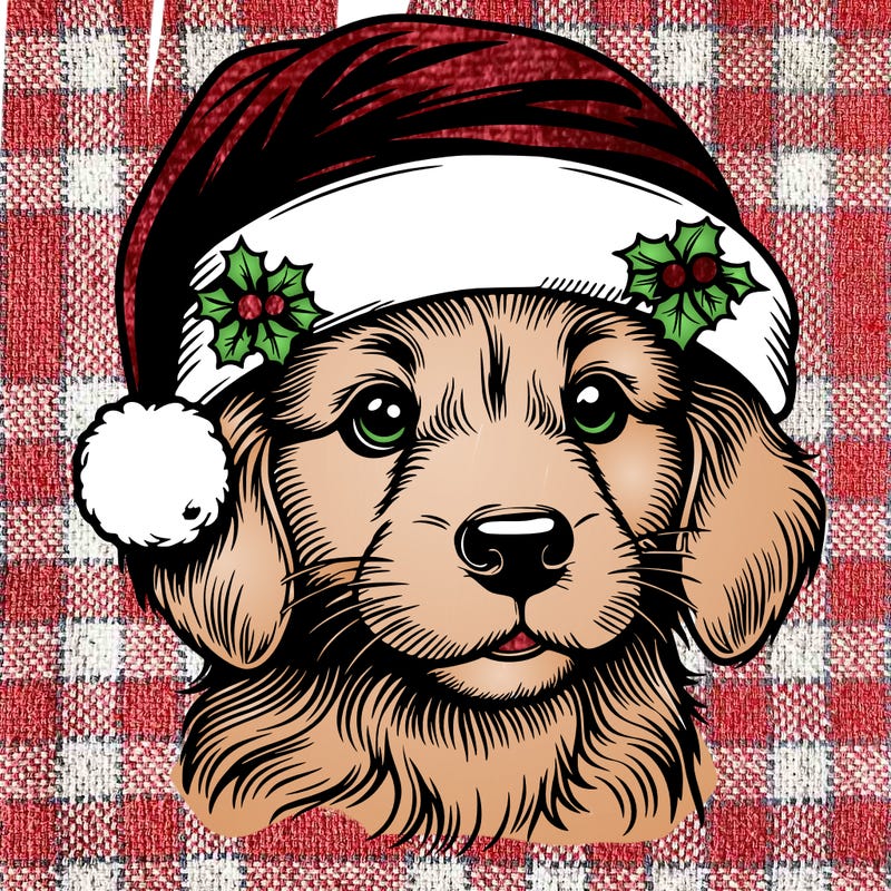 realistic dog wearing a santa hat