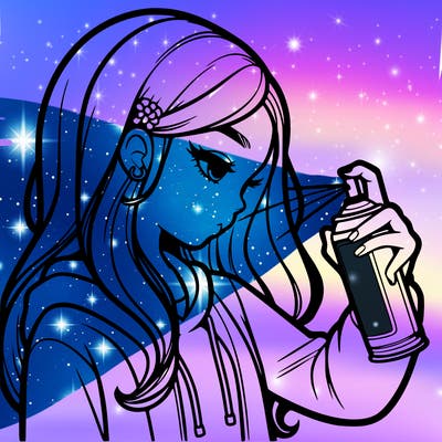 a realistic girl spray painting