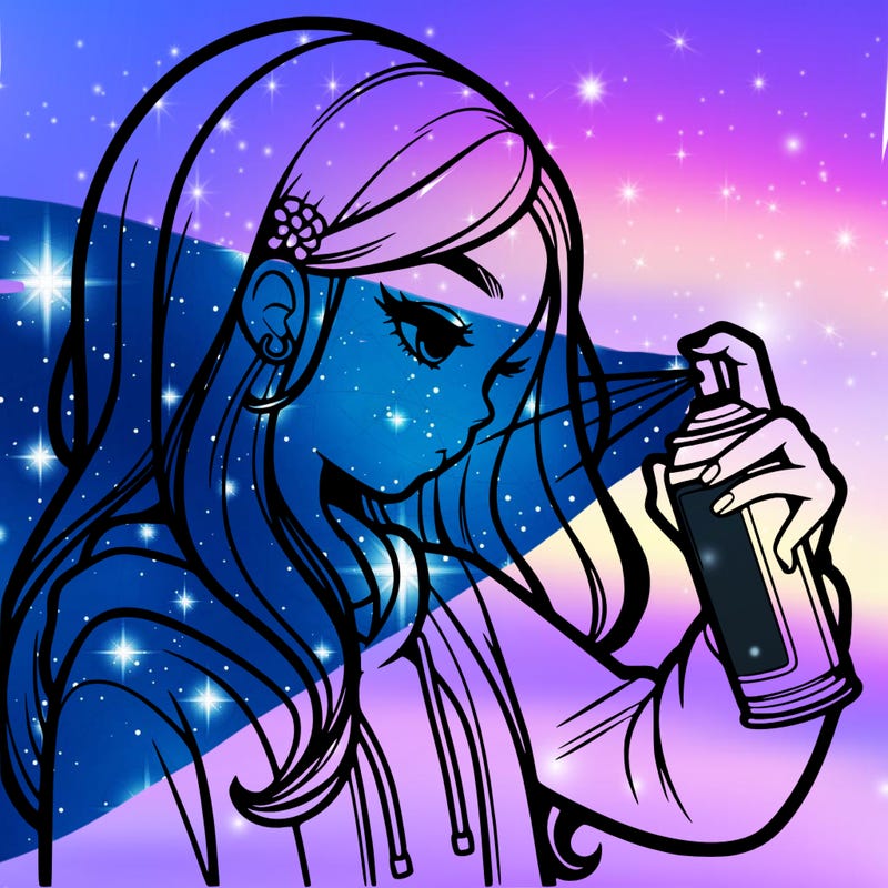 a realistic girl spray painting