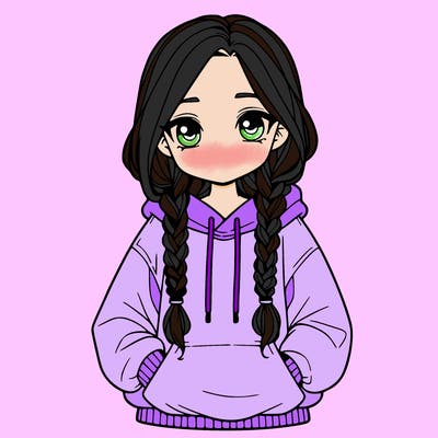 a realistic girl with a oversized hoodie and she has braids