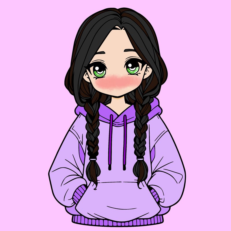 a realistic girl with a oversized hoodie and she has braids