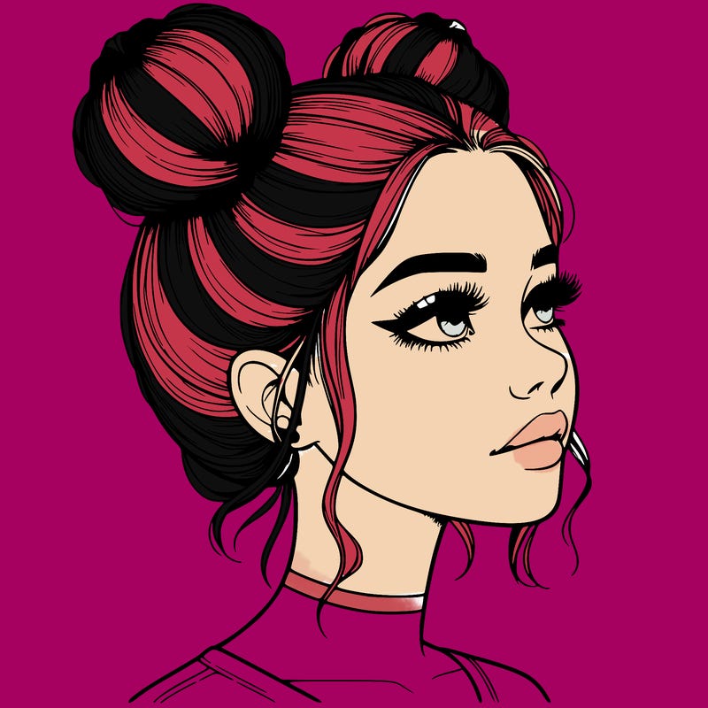 realistic girl with buns on the top of her head