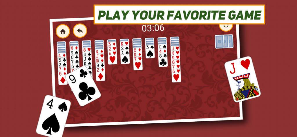 Spider Solitaire Classic card game interface on a red background