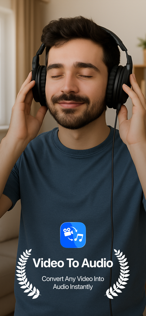 Un hombre con auriculares disfrutando de audio convertido de video