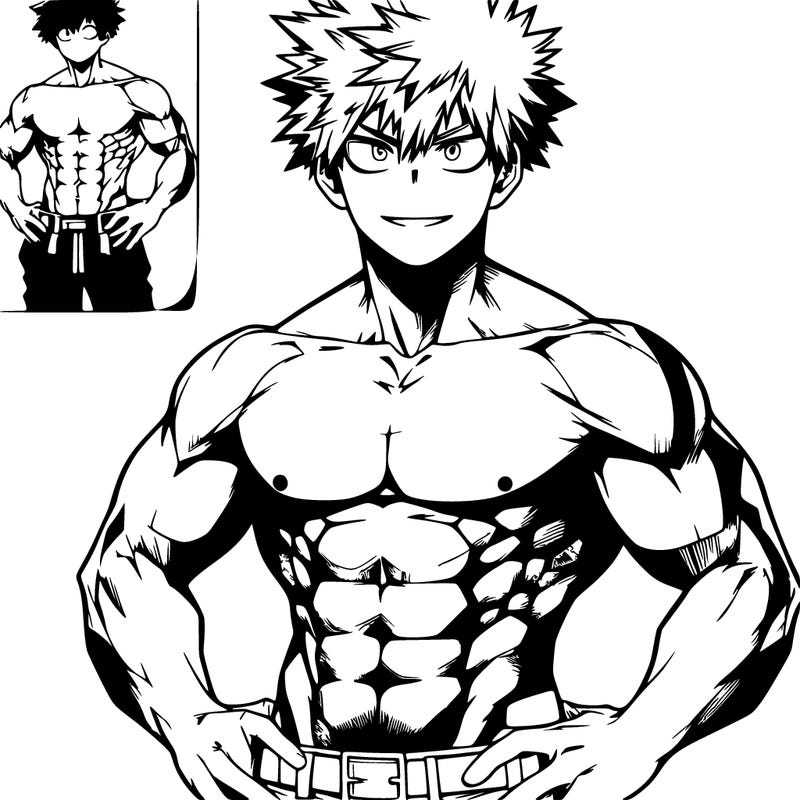 realistic bakugo with no shirt and abs