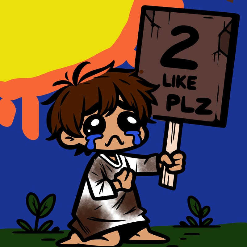 small poor toddler crying with sign that says 2 like plz
