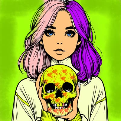 realistic girl holding a skull