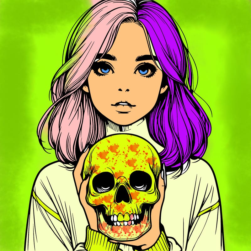 realistic girl holding a skull