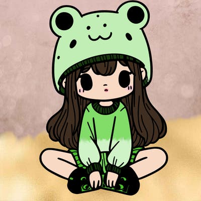 a girl wearing a frog hat and some frog socks