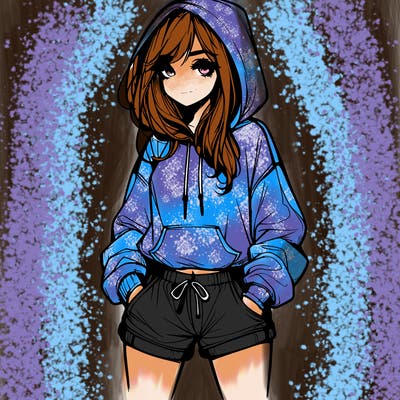 realistic girl in shorts and hoodie