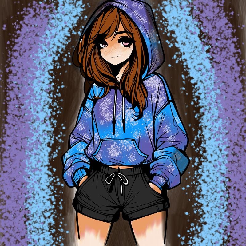 realistic girl in shorts and hoodie