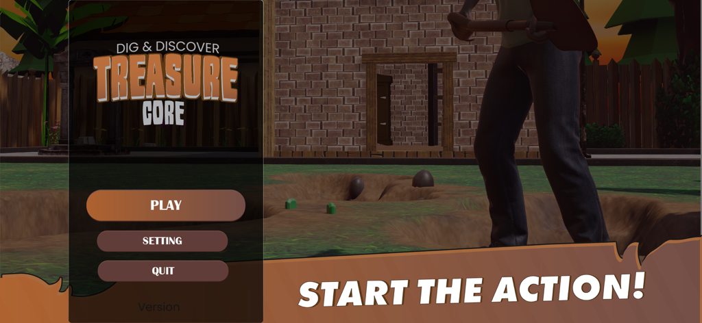 Treasure Core: Dig & Discover - Main menu of Treasure Core Dig and Discover game showing a character with a shovel and the play button