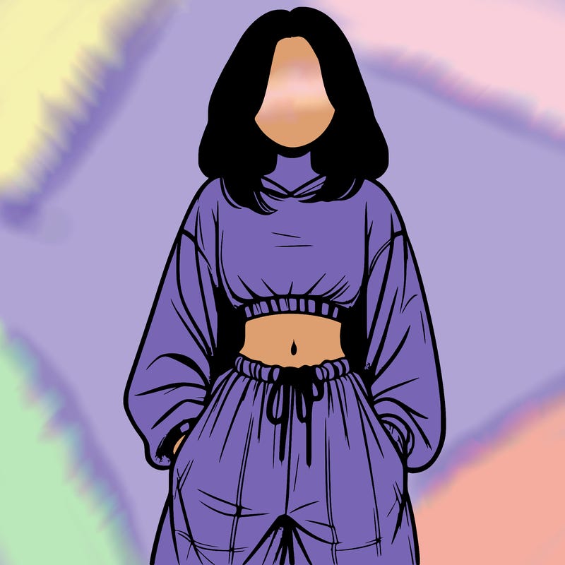 realistic girl faceless with baggy pants and a crop top