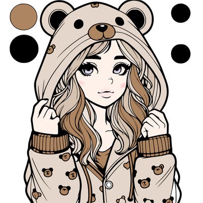 realistic girl in a animal pjs hoodie
