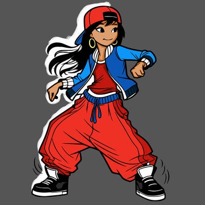 teenage girl doing street dance in baggy clothes
