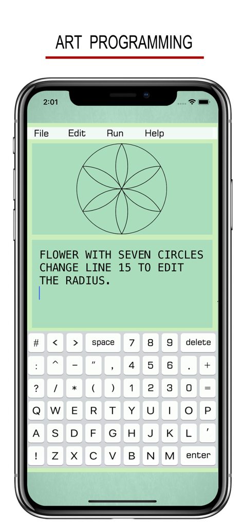BASIC - Programming Language - コードを使用して作成された幾何学的な花の図案を表示するBASICプログラミングアプリ