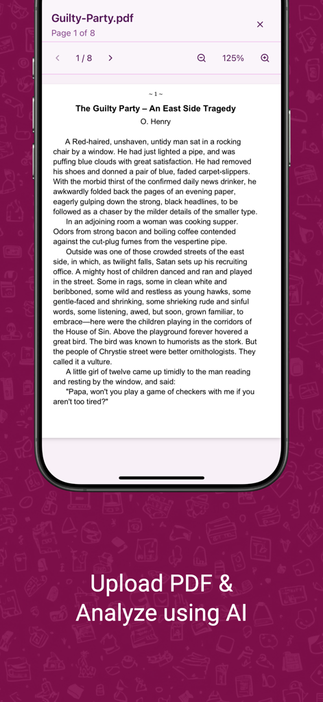 PDF AIアプリで分析中のPDFドキュメントが表示されているスマートフォンの画面。