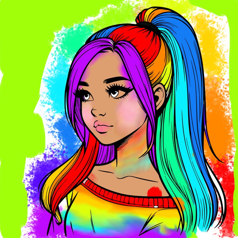 realistic girl with a high ponytail