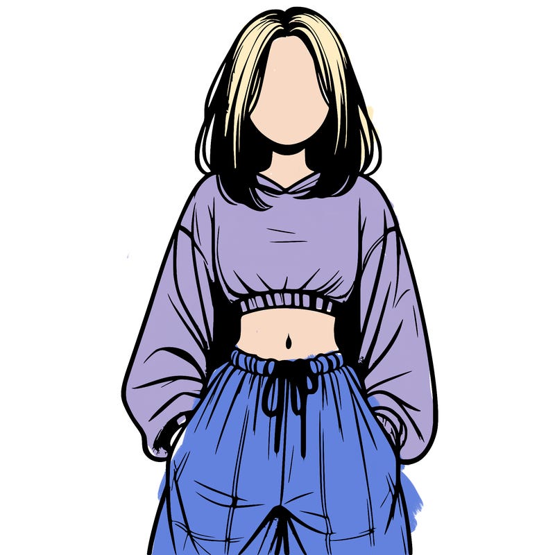 realistic girl faceless with baggy pants and a crop top