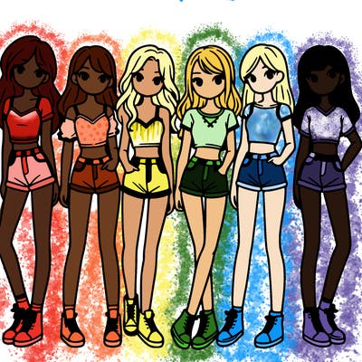 a group of girls wearing crop tops and shorts