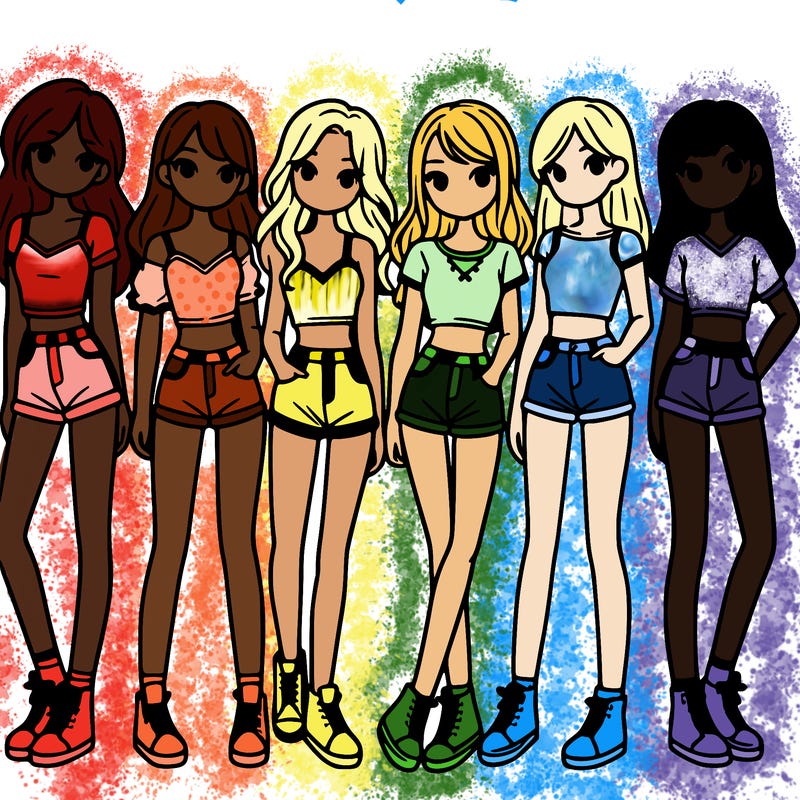 a group of girls wearing crop tops and shorts