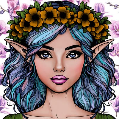 realistic female elf with flower crown