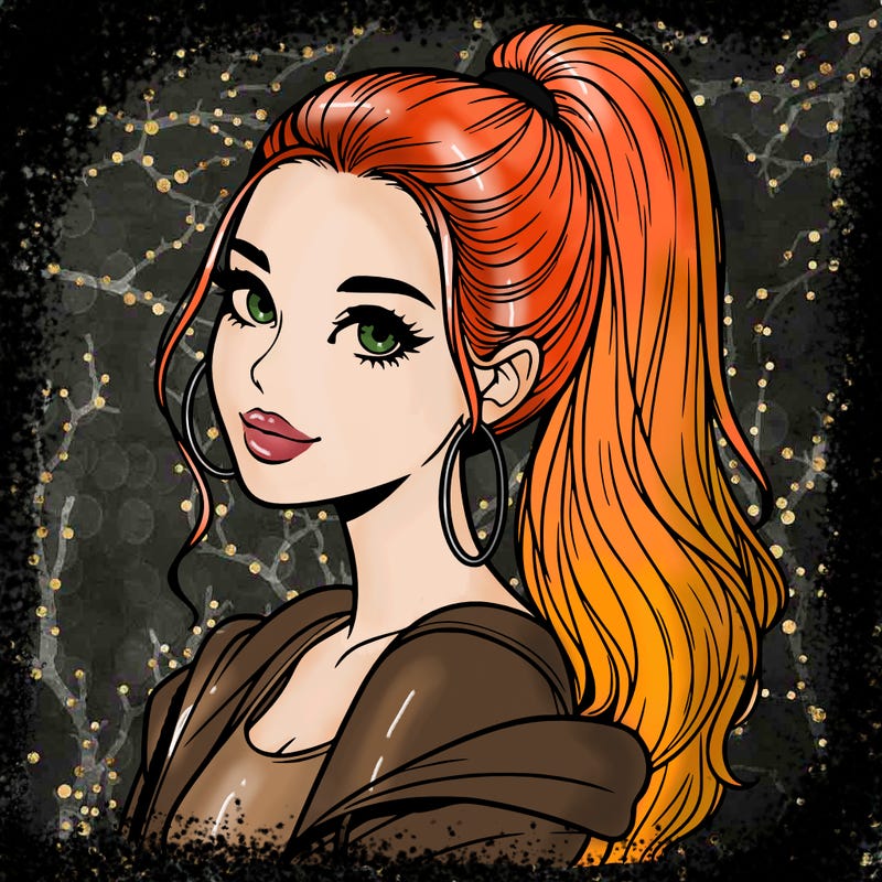 realistic girl with a high ponytail