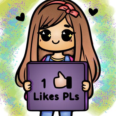 girl holding a sign saying 10 likes pls