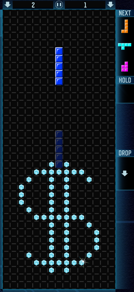 Pentix - Block Puzzle PVP Game - Capture d'écran du jeu mobile Pentix montrant un bloc pentamino bleu tombant sur un symbole dollar composé de diamants.