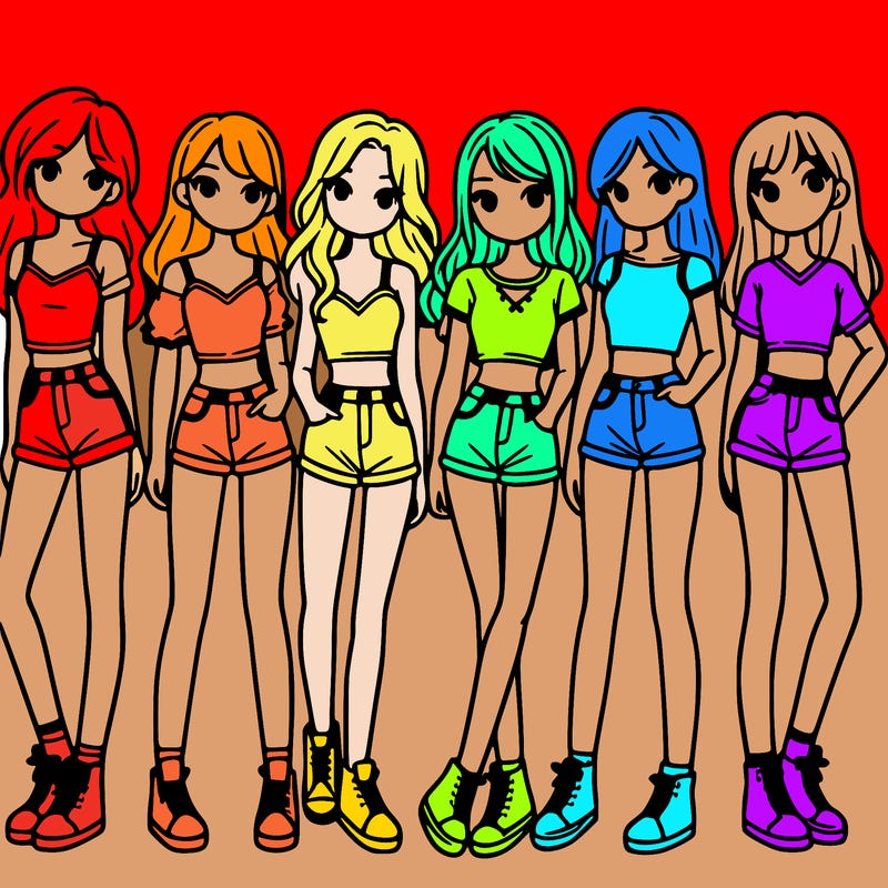 a group of girls wearing crop tops and shorts