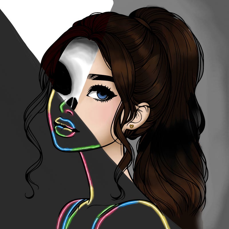 realistic girl with a ponytail on her hair and lips