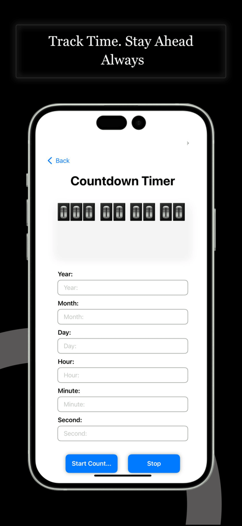 Interface para configurar um cronômetro no aplicativo de relógio flip Fliqlo.