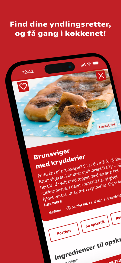 GoCookアプリのレシピページには、調理時間と難易度が表示されたブルンスヴィーガーペストリーの詳細が表示されています