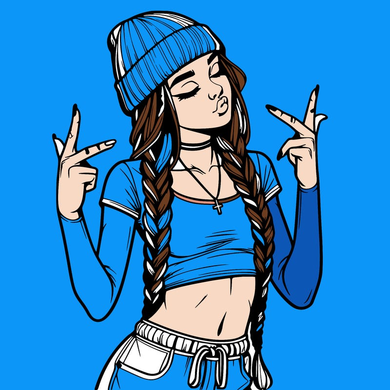 realistic teenage girl with braids and a beanie and crop top doing 🫶🏼