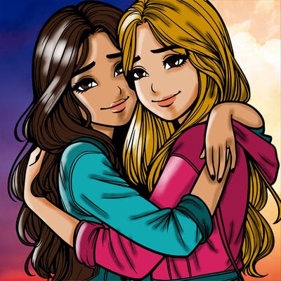 realistic girls hugging