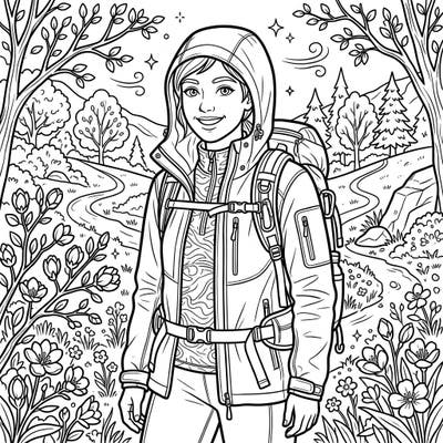 Embrace the freshness of spring with this delightful coloring page featuring a hiker ready for adventure. Discover blooming flowers and scenic trails, perfect for bringing vibrant colors to life.