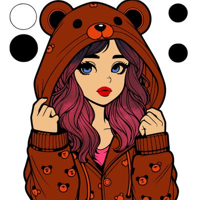 realistic girl in a animal pjs hoodie