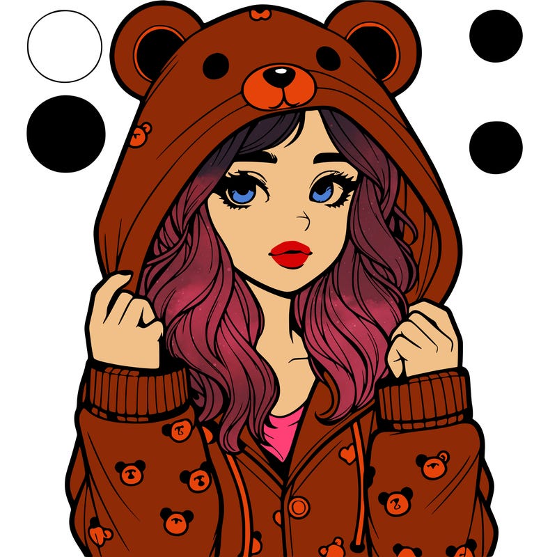 realistic girl in a animal pjs hoodie