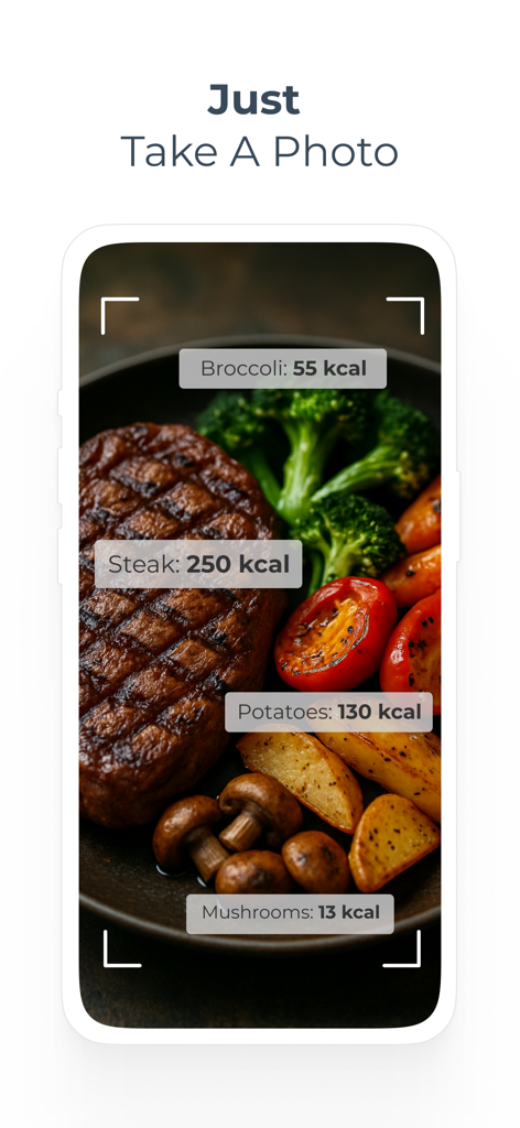 Calorie ai Food - AIカロリートラッカーアプリのインターフェース。写真認識により食事のカロリーを識別しています