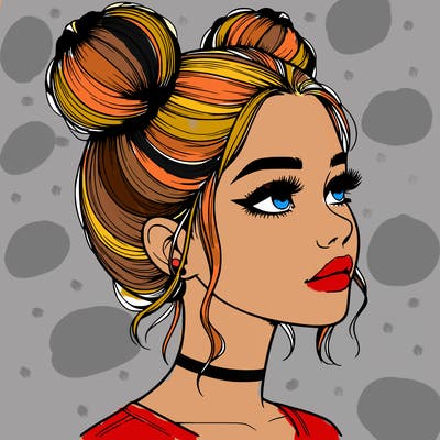 realistic girl with buns on the top of her head