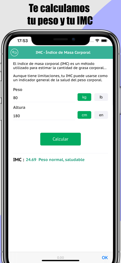 Home Exercises- No Equipment - Body Mass Index calculator interface showing height and weight inputs with a healthy weight result