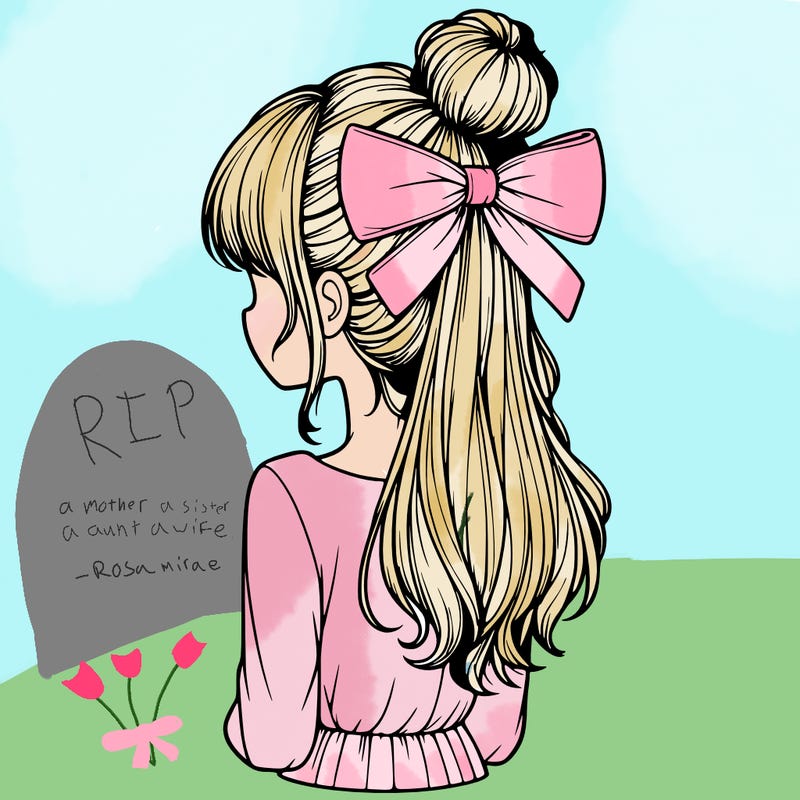 realistic girl  with hip length hair a bun and a big bow on the back of head