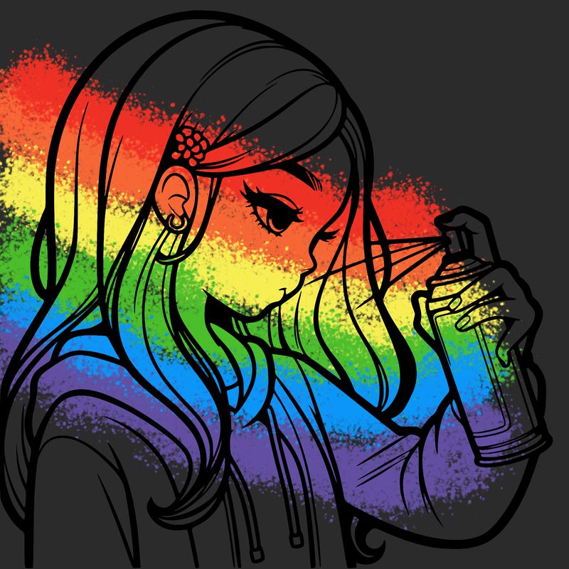 a realistic girl spray painting