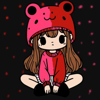 a girl wearing a frog hat and some frog socks