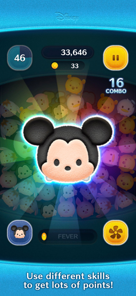 Mickey Mouse activando una habilidad de personaje en el juego de puzzles Disney Tsum Tsum.