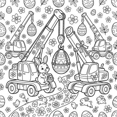 Get ready for a one-of-a-kind Easter celebration with this charming coloring page! Mobile cranes, adorable bunnies, and beautifully decorated eggs bring an unexpected twist to your holiday coloring fun.